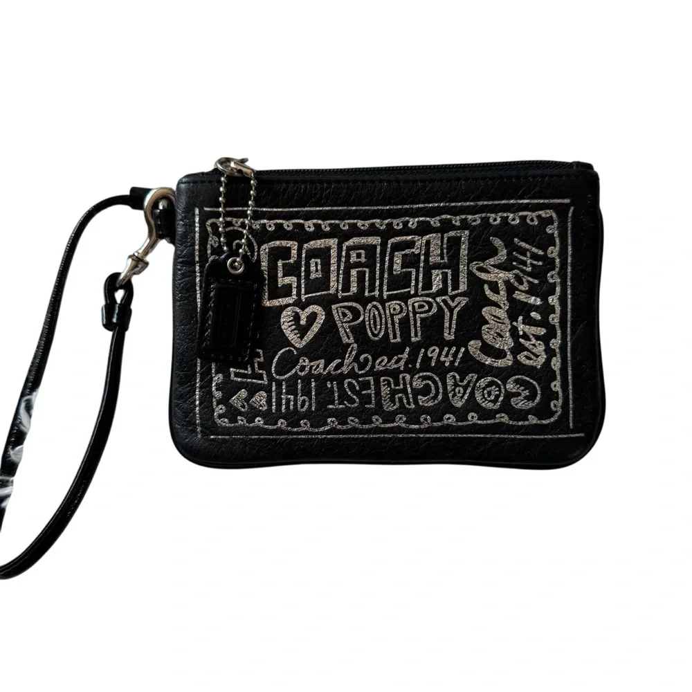 Coach Vintage Poppy Black And Silver Wristlet